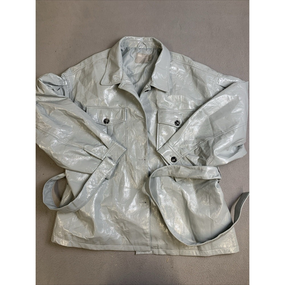 asos Coat Women's 22 Light Blue Jacket Front Pockets Button Up With Belt